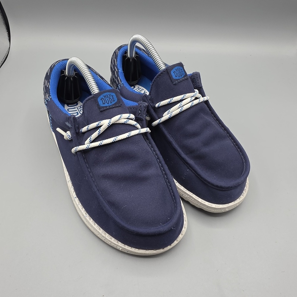 Hey Dude Wally Shoes Boys 3 Navy Blue Funky Jersey Jacquard‎ Slip On Lightweight